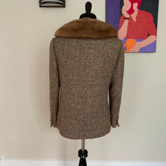 Vintage 60s tweed and fur jacket sz S - Picture 4 of 5